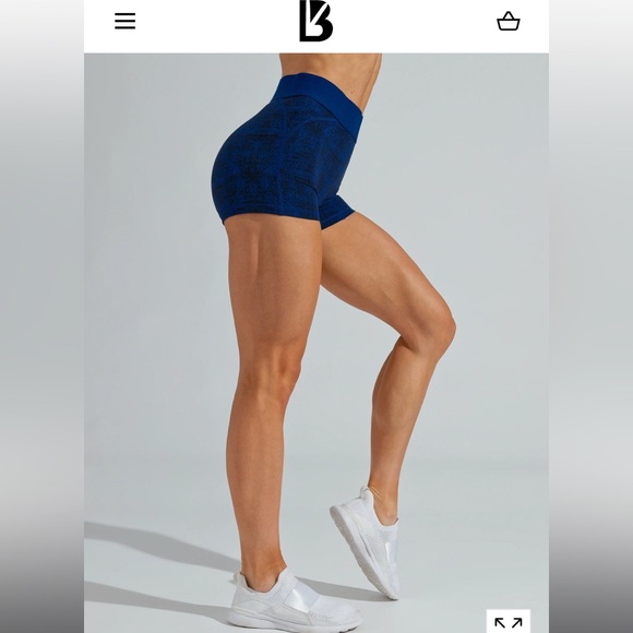 Rain Fall Blue Hustle Print Logo shorts ๐ Buffbunny ๐ Large โก๏ธ NWT, SOLD OUT - Picture 5 of 7